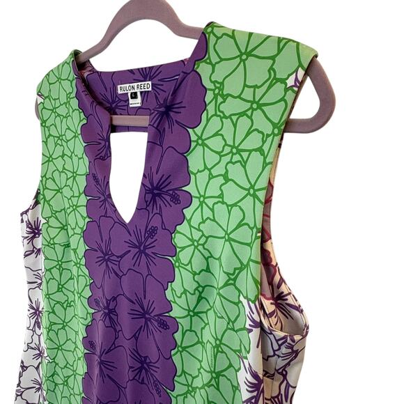 Rulon Reed Dress Medium Sleeveless Knee Length Split V-Neck Floral Stretch USA - Picture 4 of 9